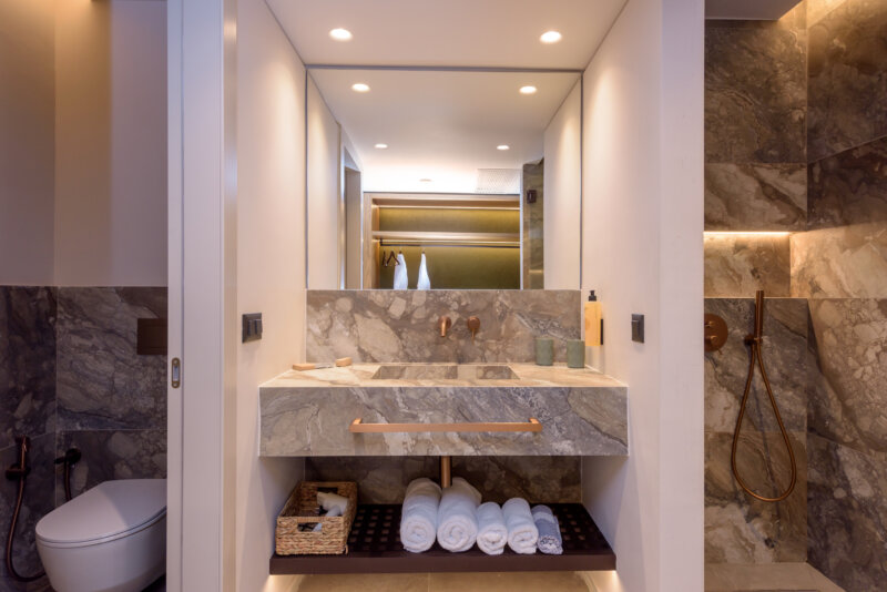 Family Room with Sliding Door Bathroom